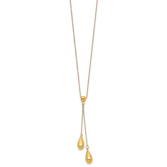Polished Two Puffed Teardrop Beads Lariat Necklace - WBC