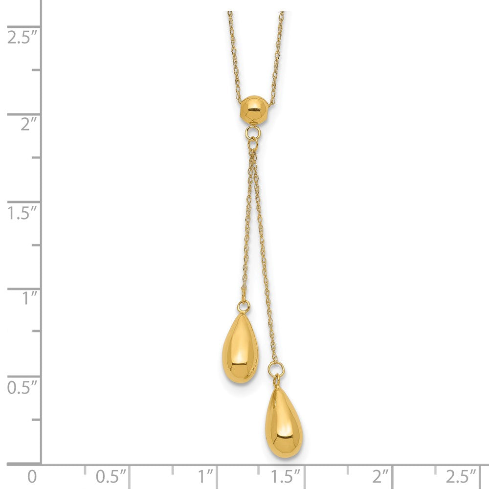 Polished Two Puffed Teardrop Beads Lariat Necklace - WBC