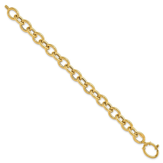 14K Gold Polished Fancy Oval Cable Link Bracelet, 11mm