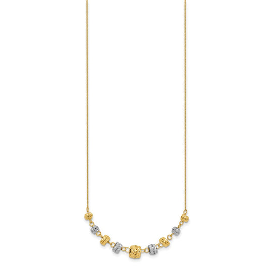 14K Two-Tone Gold Confetti Polished Diamond-cut Graduated Barrel Beads Necklace