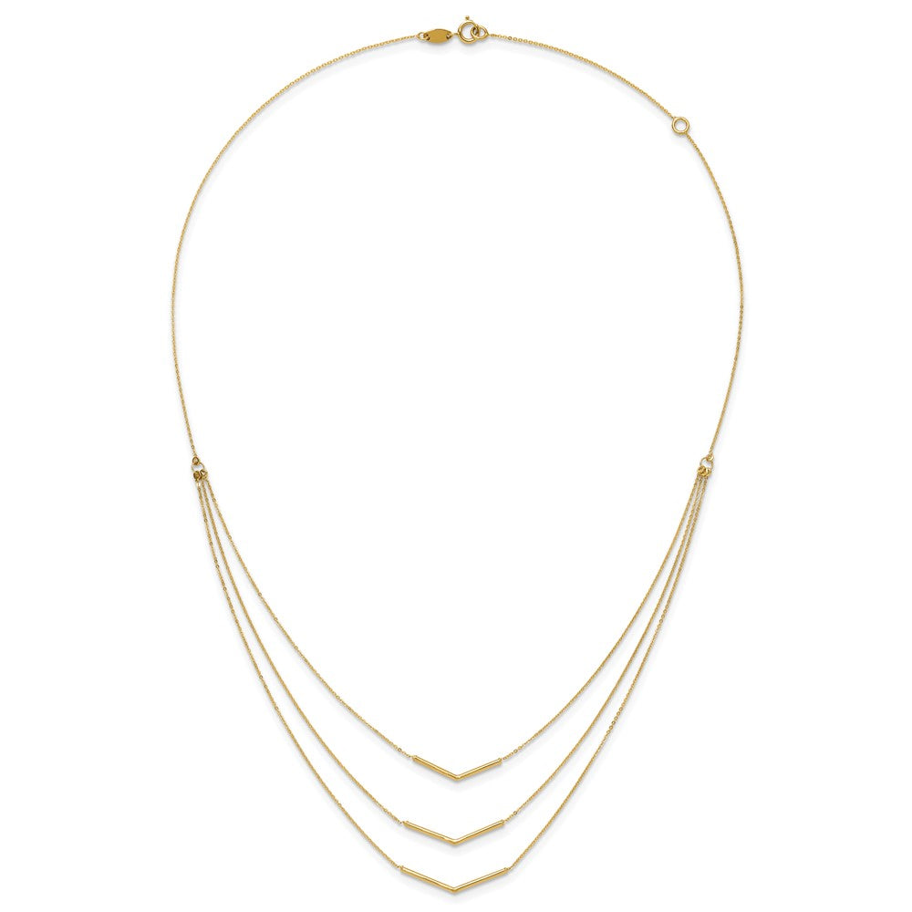 Polished Chevron Bar 3-Strand Bib Necklace Plus Extender - WBC