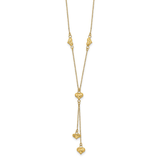 Polished Diamond-cut Puffed Hearts Lariat Necklace Plus Extender - WBC