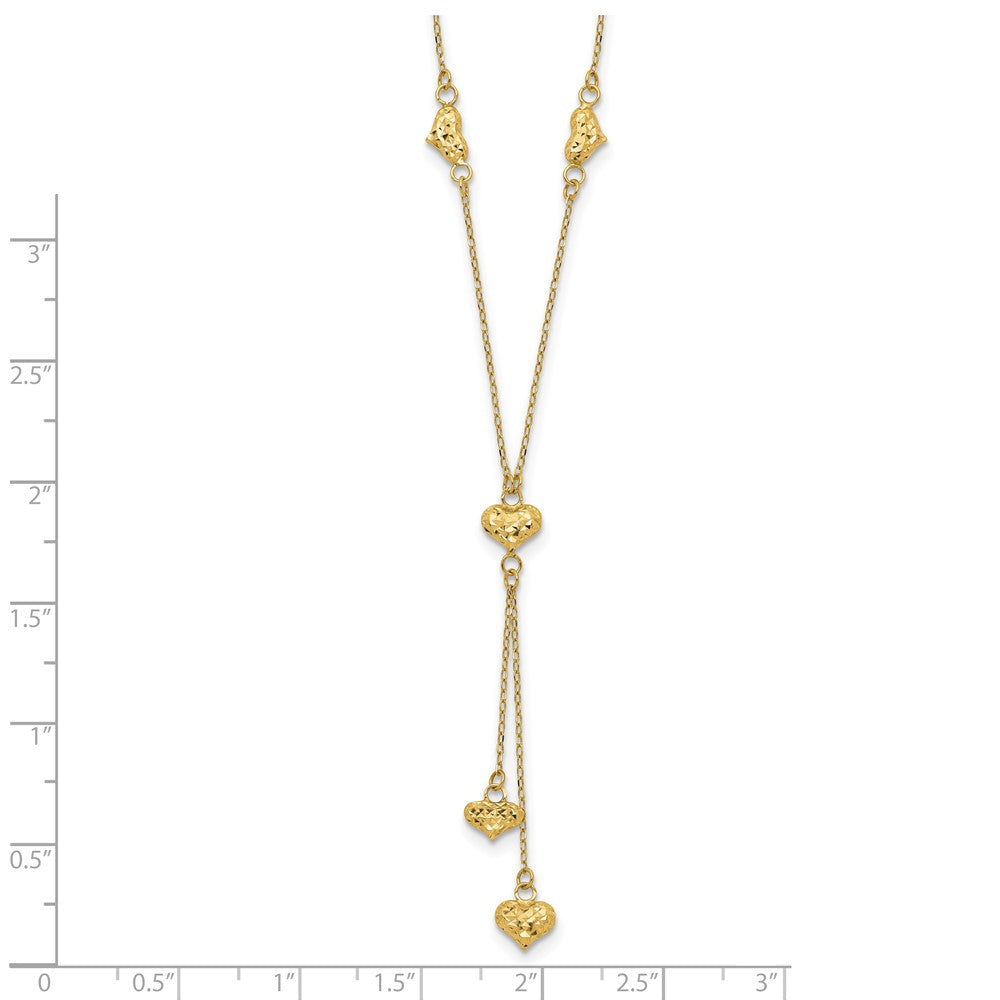 Polished Diamond-cut Puffed Hearts Lariat Necklace Plus Extender - WBC
