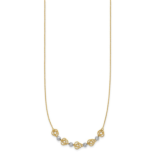 14K Two-Tone Gold Wicker Diamond-cut Beads & Love Knots Necklace
