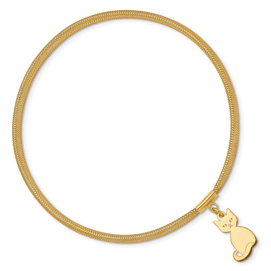 Cat Dangle Woven Mesh Slip-on Stretch Bracelet - WBC