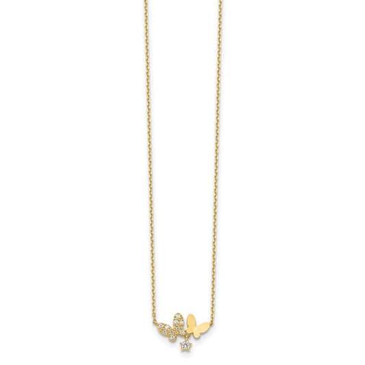 Polished CZ Butterflies and Star Necklace Plus Extender - WBC