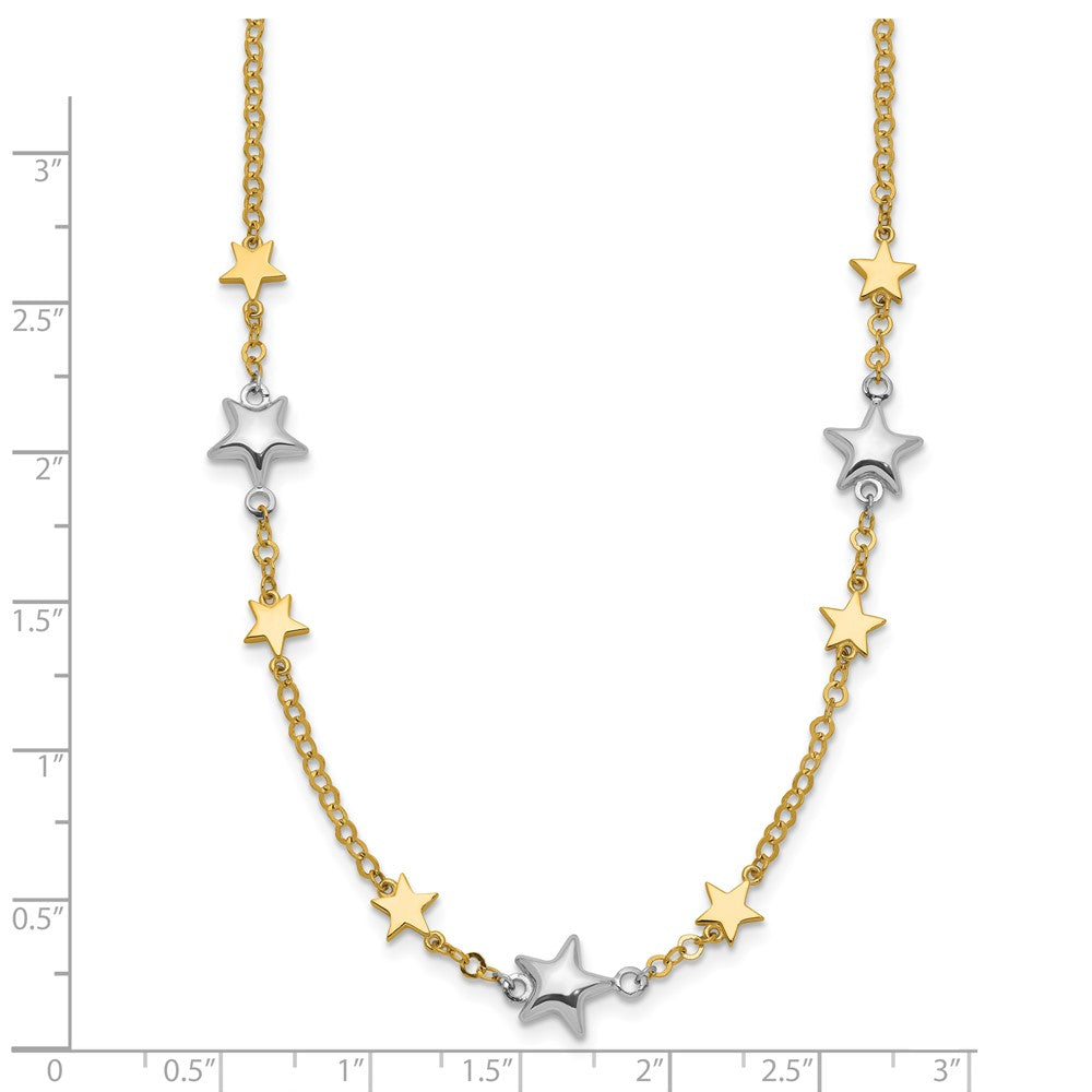 Two-Tone Polished Puffed and Flat Stars Necklace Plus Extender - WBC