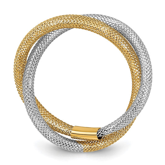 with Rhodium Twisted Woven Mesh Stretch Ring - WBC