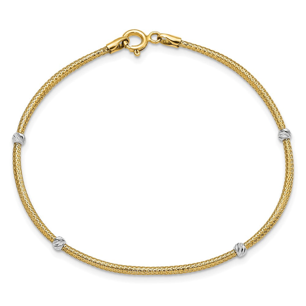 with Rhodium Woven Flexible Diamond-cut Moveable Beads Bracelet - WBC