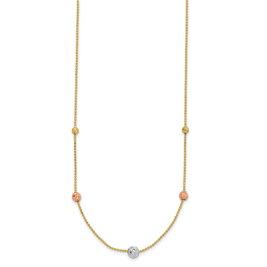 Tri-Color Diamond-cut Beads and Beaded Chain Station Necklace - WBC