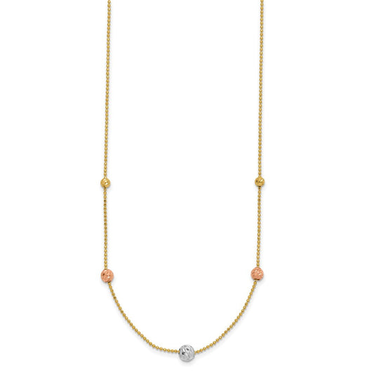 14K Tri-Color Gold Diamond-cut Beads & Beaded Chain Station Necklace
