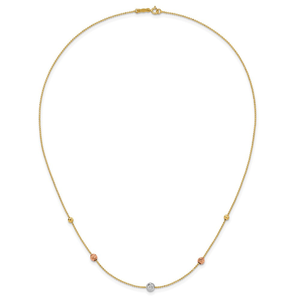 Tri-Color Diamond-cut Beads and Beaded Chain Station Necklace - WBC