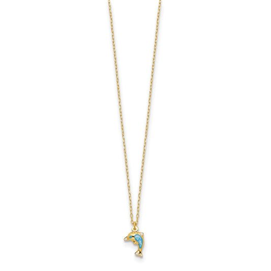 Polished Enameled Dolphin 16.5in Necklace - WBC