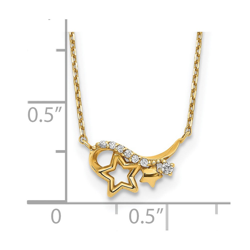 Polished CZ Star 15in w/1in ext Necklace - WBC