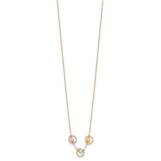 Tri-color Polished Beads in Three Diamond-cut Circles Necklace - WBC