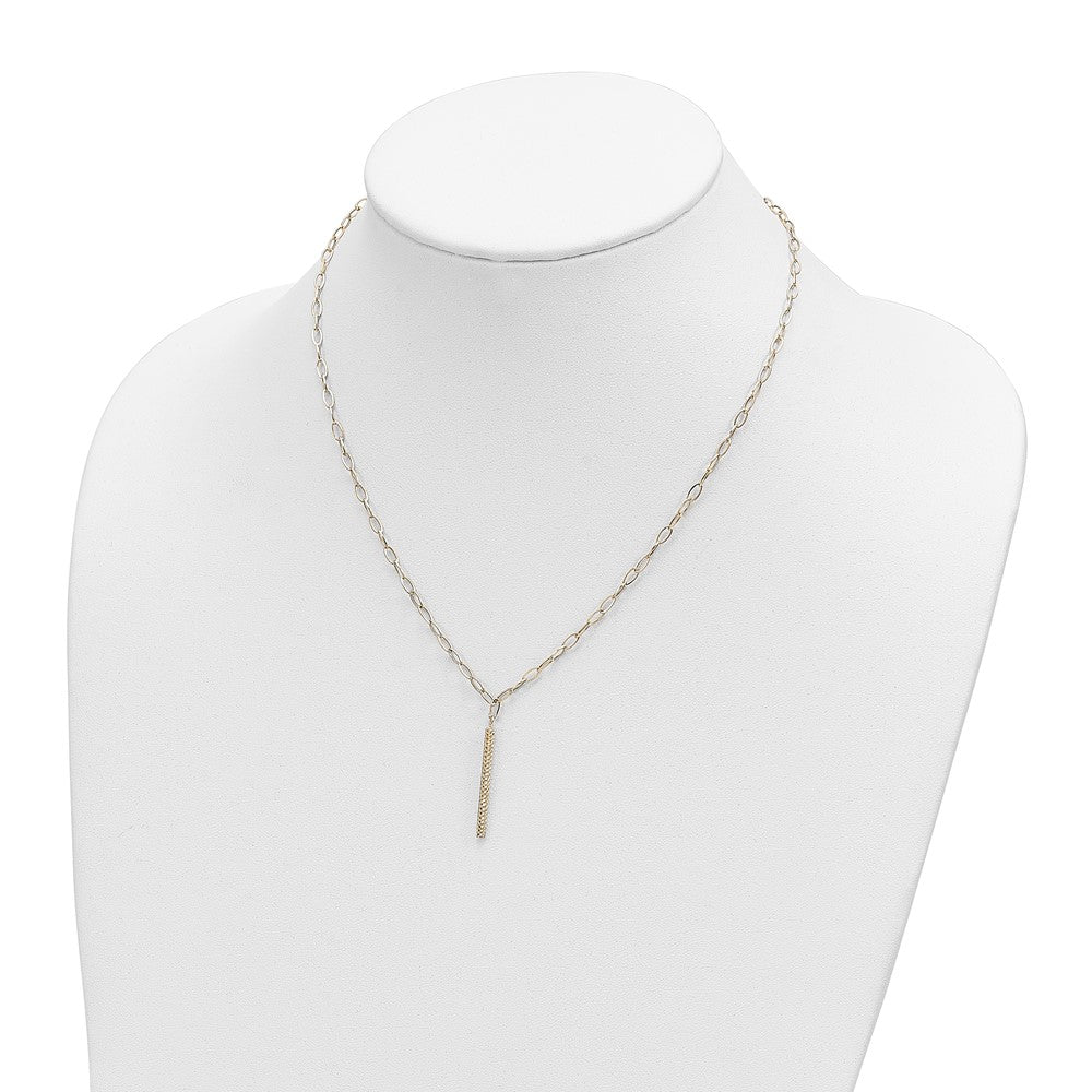 Polished Oval Link Chain with Diamond-cut Bar Dangle Necklace - WBC