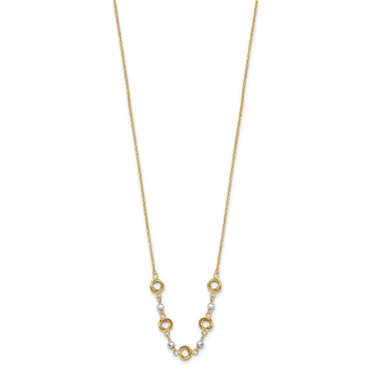 14K Two-Tone Gold Raffia Polished Love Knots with Mirror Beads Necklace Plus Extender