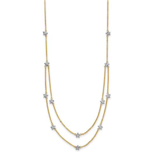 Two-tone Double Chain Textured Stars Necklace - WBC