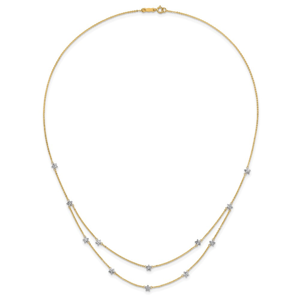 Two-tone Double Chain Textured Stars Necklace - WBC