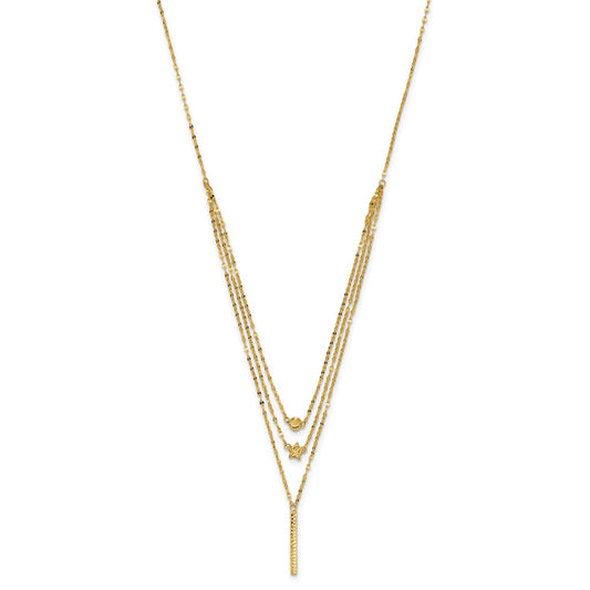 Three Strand Diamond-cut Bead/Star/Bar Necklace - WBC