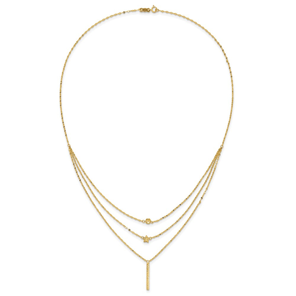 Three Strand Diamond-cut Bead/Star/Bar Necklace - WBC