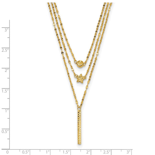 Astrid 14K Gold Three Strand Diamond-cut Bead/Star/Bar Necklace