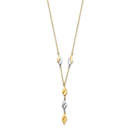 14K Two-Tone Gold Polished Wavy Dangle Fancy Y-Drop Necklace