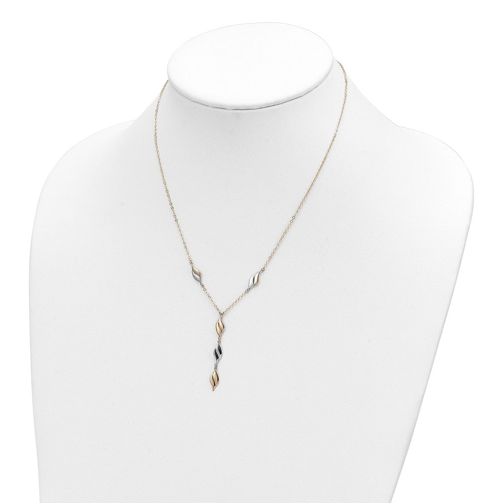 Two-tone Polished Wavy Dangle Fancy Y-Drop Necklace - WBC