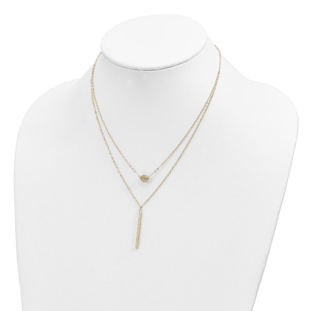 Double Layer Hollow Filigree Bead and Diamond-cut Bar Necklace Plus Extender - WBC