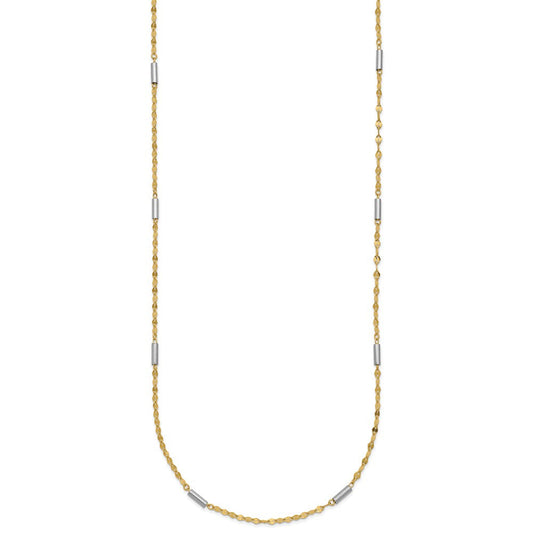 14K Two-Tone Gold Diamond-cut Chain & Mini Bar Links Fancy Necklace