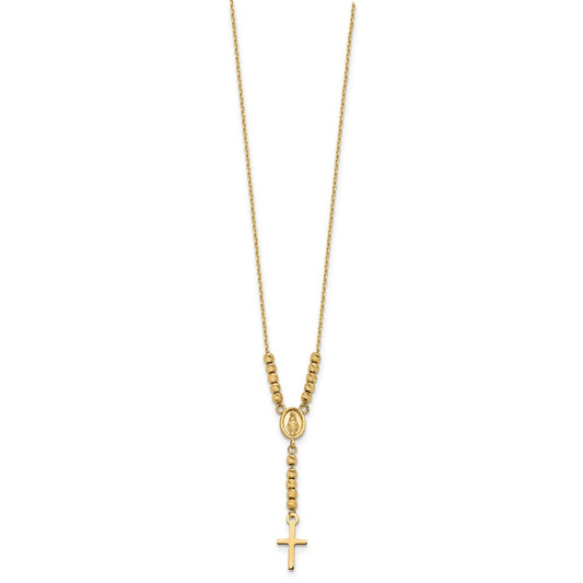 Polished Miraculous Medal and Cross with Diamond-cut Beads Y-Necklace - WBC