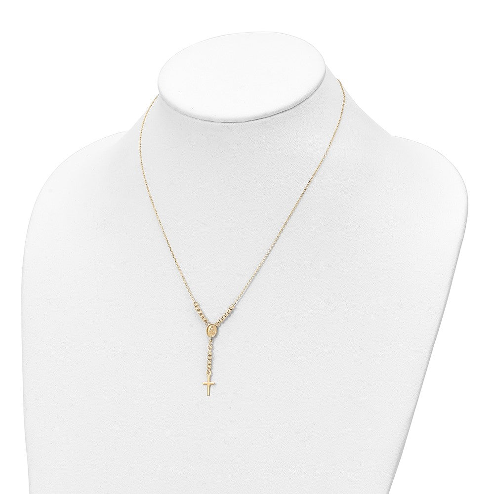 Polished Miraculous Medal and Cross with Diamond-cut Beads Y-Necklace - WBC