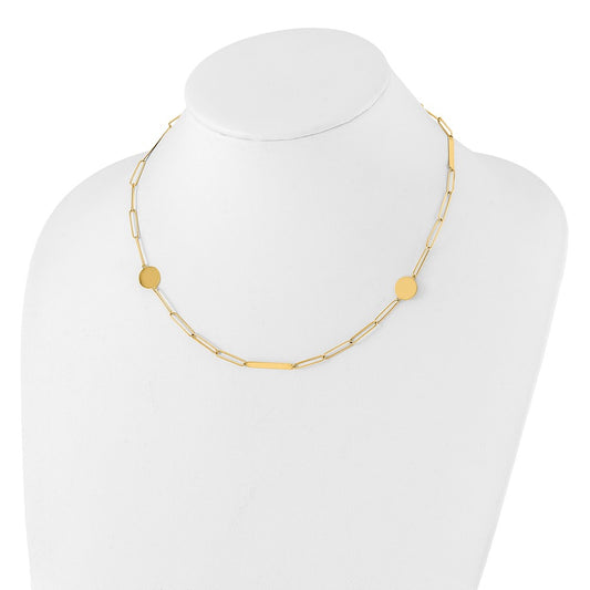Polished Paperclip Link with Circles and Bars Necklace - WBC