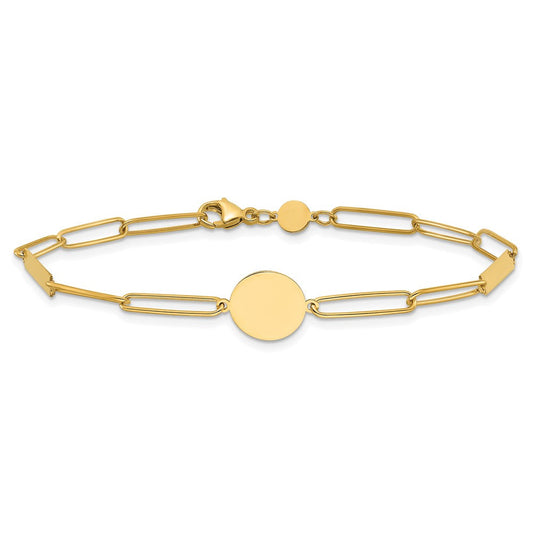 14K Gold Polished Paperclip Link with Circle & Bars Bracelet, 10mm