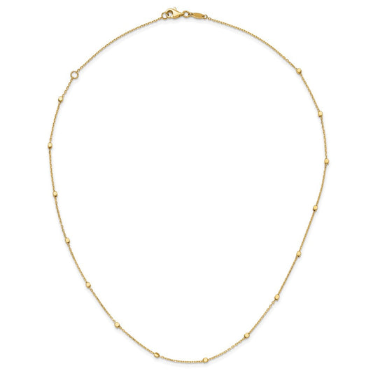14K Gold Polished Cube Stations Necklace Plus Extender