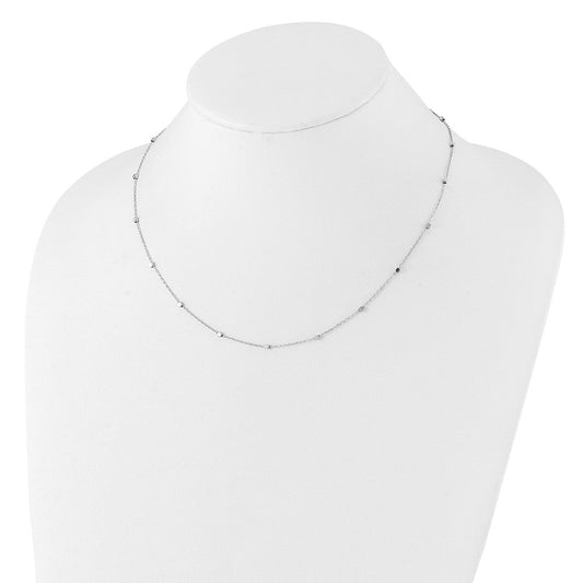 14K White Gold Polished Cube Stations Necklace Plus Extender