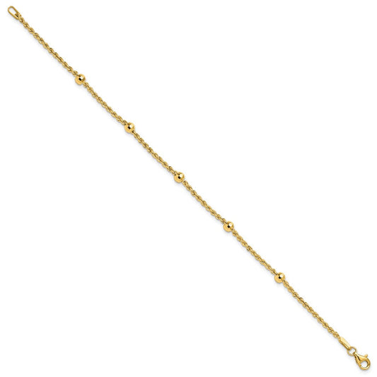 14K Gold Mirror Beads & Diamond-cut Rope Chain 5-Station Bracelet, 3.9mm