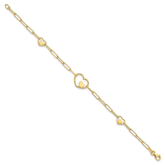 Double Hearts and Paperclip Links 7.25in Bracelet - WBC