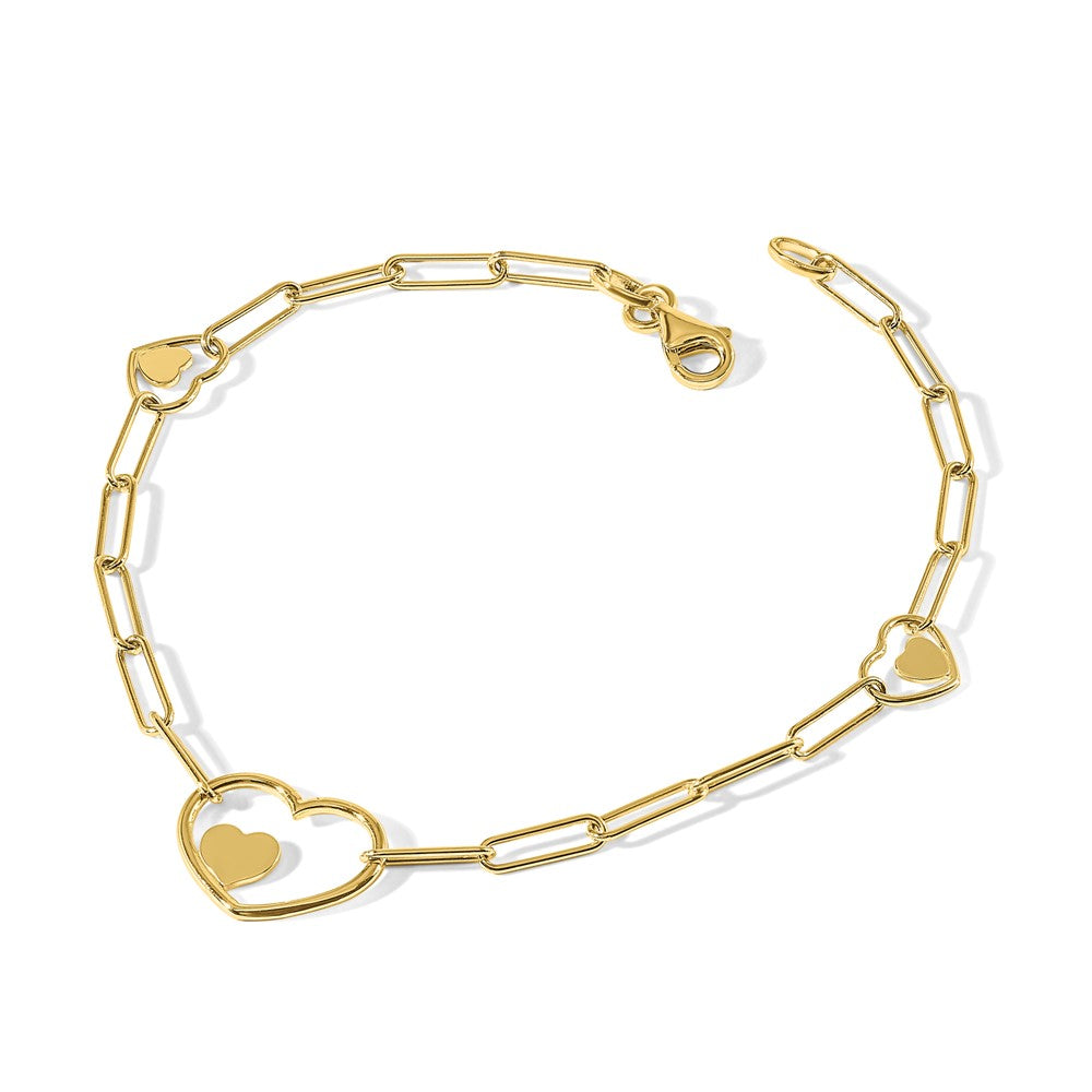 Double Hearts and Paperclip Links 7.25in Bracelet - WBC