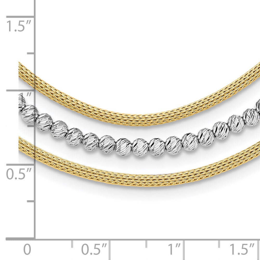 Two-tone Diamond-cut Beads and Mesh Chain 3-Strand Bib Necklace Plus Extender - WBC