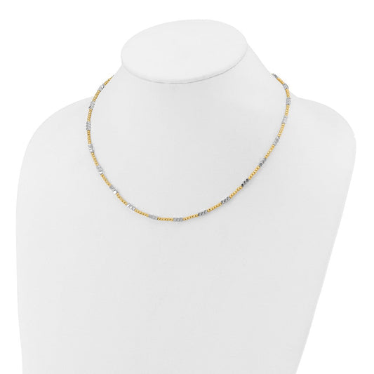 14K Two-Tone Gold Diamond-cut Round & Square Beaded Necklace