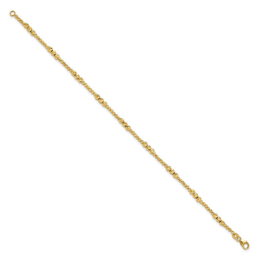 14K Solid Gold Diamond-cut Beaded Bracelet, 3mm, Fancy Lobster Clasp