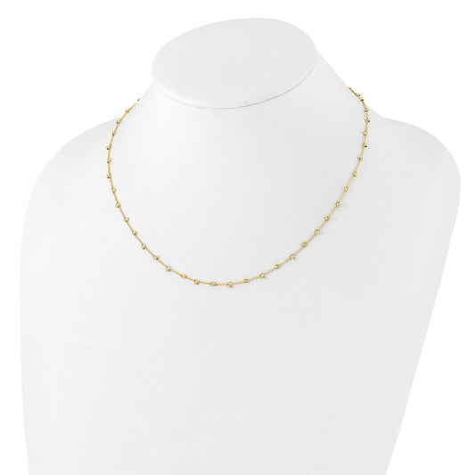 14K Gold Polished & Diamond-cut Beaded Necklace Plus Extender