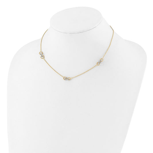 Two-tone Linked and Beaded Circles 3-Station Necklace Plus Extender - WBC
