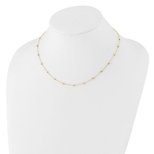14K Gold Polished Cube Bead Station Necklace