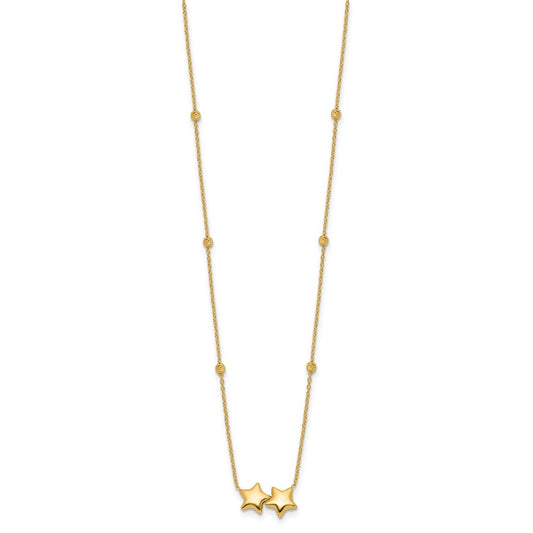 Polished Double Star with Diamond-cut Beads Necklace Plus Extender - WBC