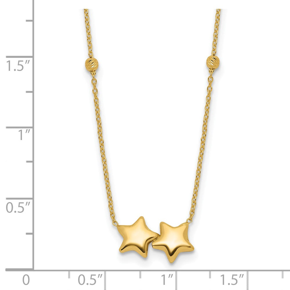 Polished Double Star with Diamond-cut Beads Necklace Plus Extender - WBC