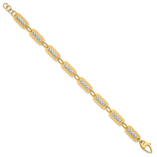 14K Two-Tone Gold Polished Diamond-cut Bead Bracelet Plus Extender, 7.9mm