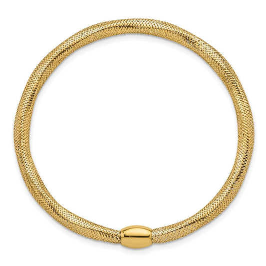 14K Gold Polished Flexible Wavy Mesh with Bead Slip-on Stretch Bracelet