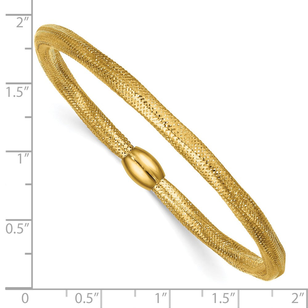 Polished Flexible Wavy Mesh with Bead Slip-on Stretch Bracelet - WBC